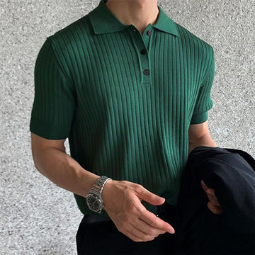 Retro Luxe Striped Knit Polo – Vintage Summer Men’s Fashion Classic