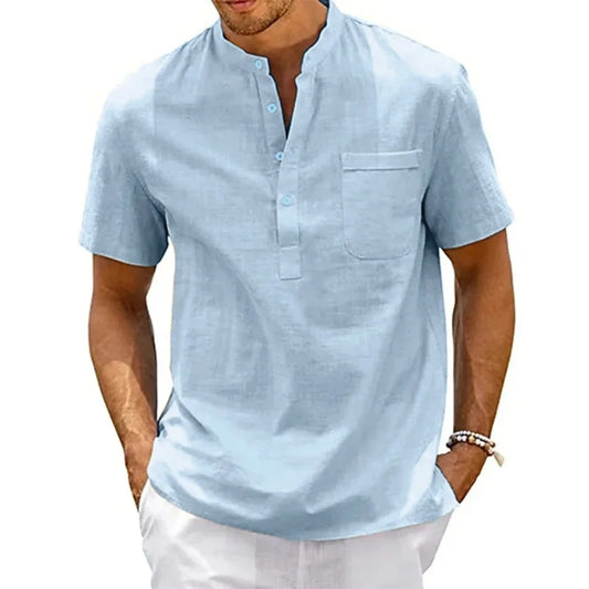 Coastal Classic Henley Shirt – Linen Blend Summer Streetwear