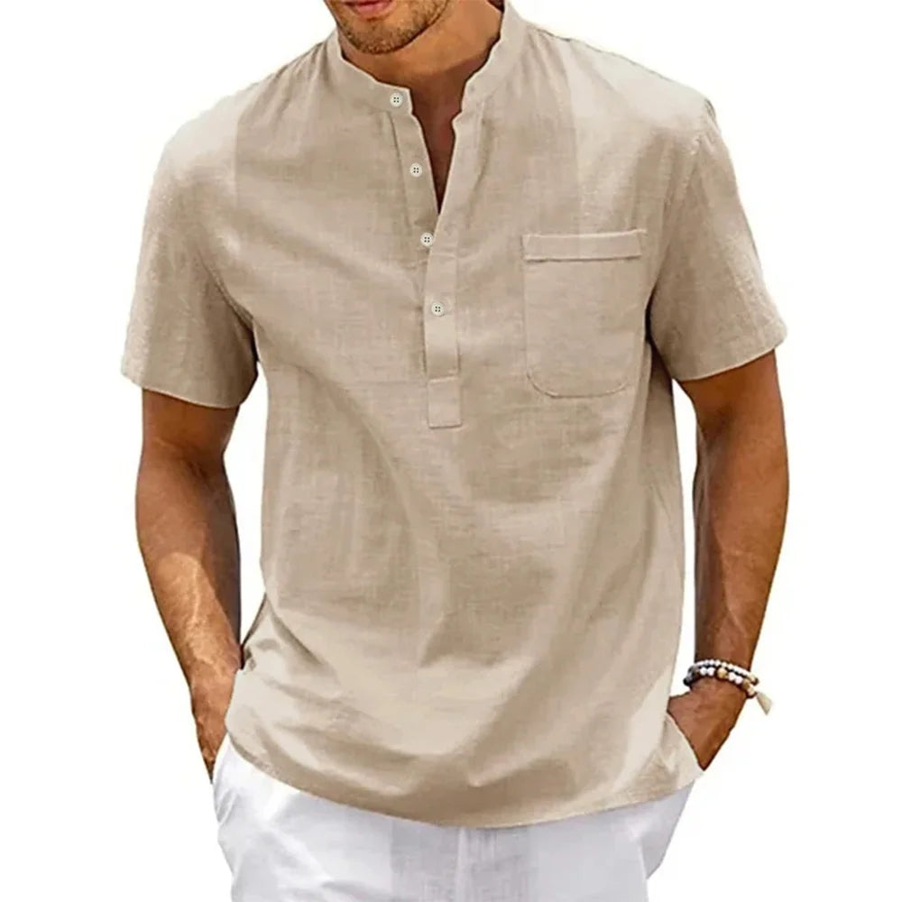 Coastal Classic Henley Shirt – Linen Blend Summer Streetwear